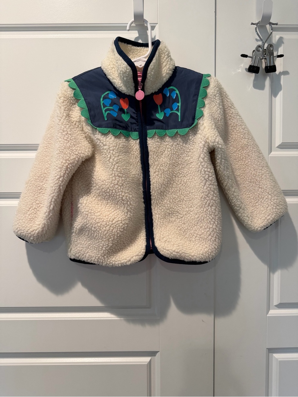 Stella McCartney Kids Girls Folk Floral Sherpa Zip Up Jacket Ivory Size 3T